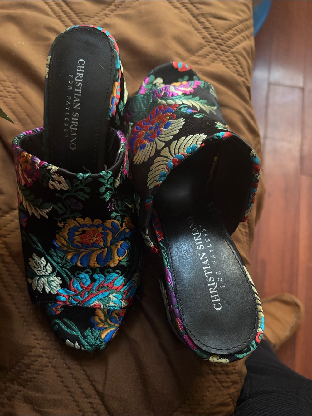 Christian Siriano Black Floral Embroidered Mules